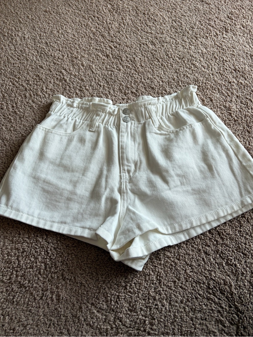 Forever 21 White High-Waist Paperbag Shorts